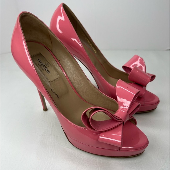 VALENTINO GARAVANI pink bow patent platform heels size 38.5 / 8.5 - rare to find - Picture 3 of 8